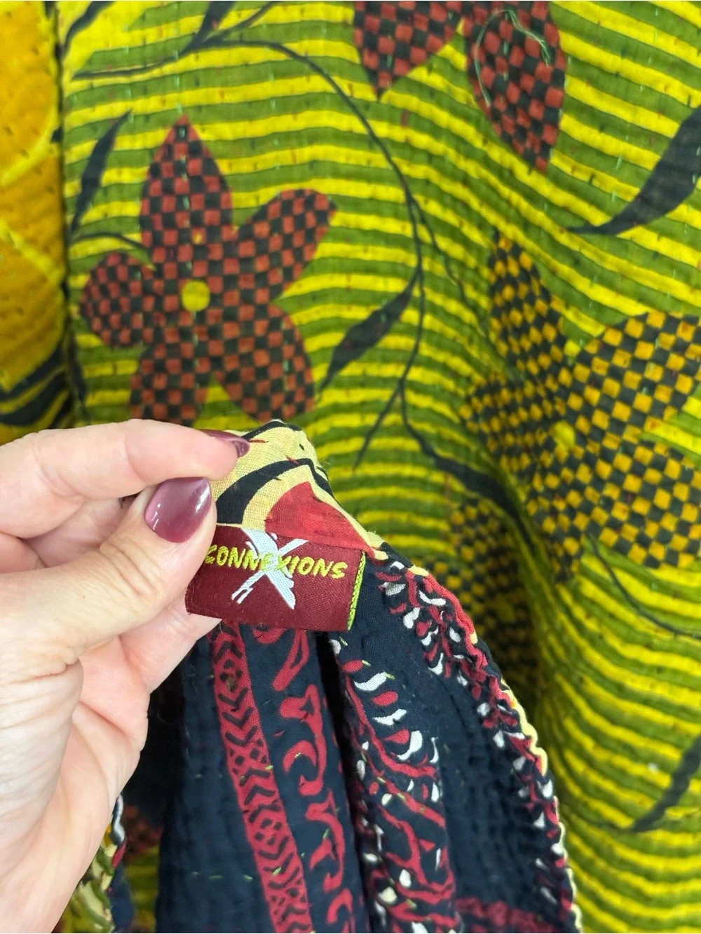 ConneXions Fair Trade Kantha Quilt Throw Recycled Sari Handmade India Boho 36x80